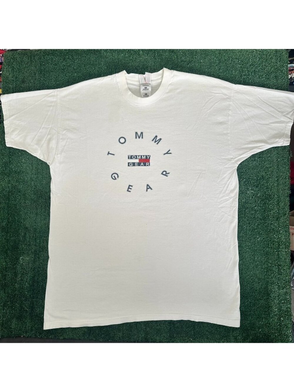 Vintage 90s Tommy Hilfiger Flag Circle Logo T-Shirt White XL Hip Hop Streetwear